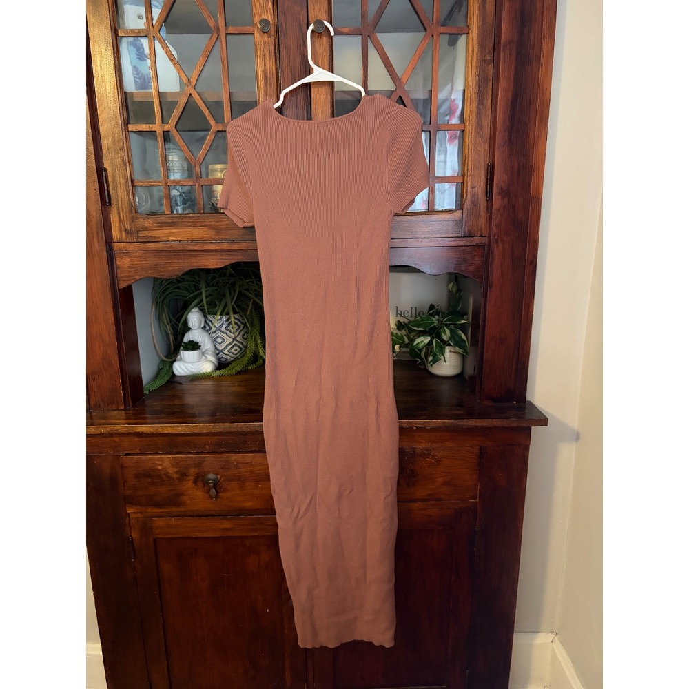 House of Harlow 1960 Ribbed Knit Midi Dress Short Sleeve Front Slit Small - Picture 2 of 5